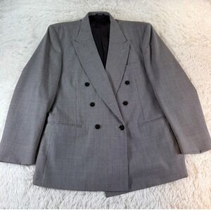 John Henry Mens 44R Double Breasted Houndstooth Wool Blend Blazer Jacket Classic
